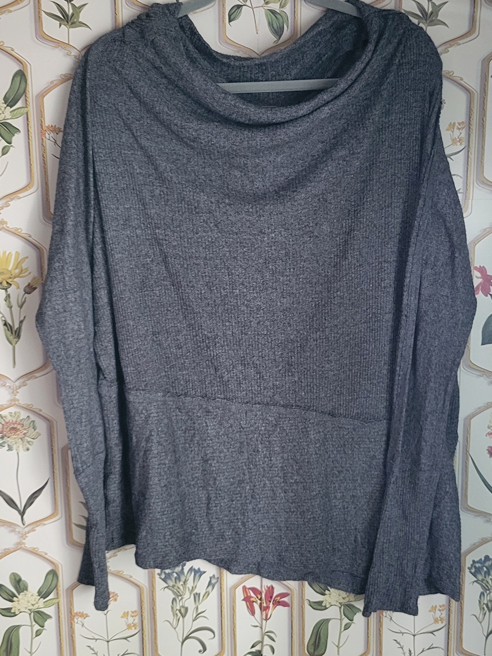 Free People Dark Charcoal Off-the-Shoulder Cowl Sweater